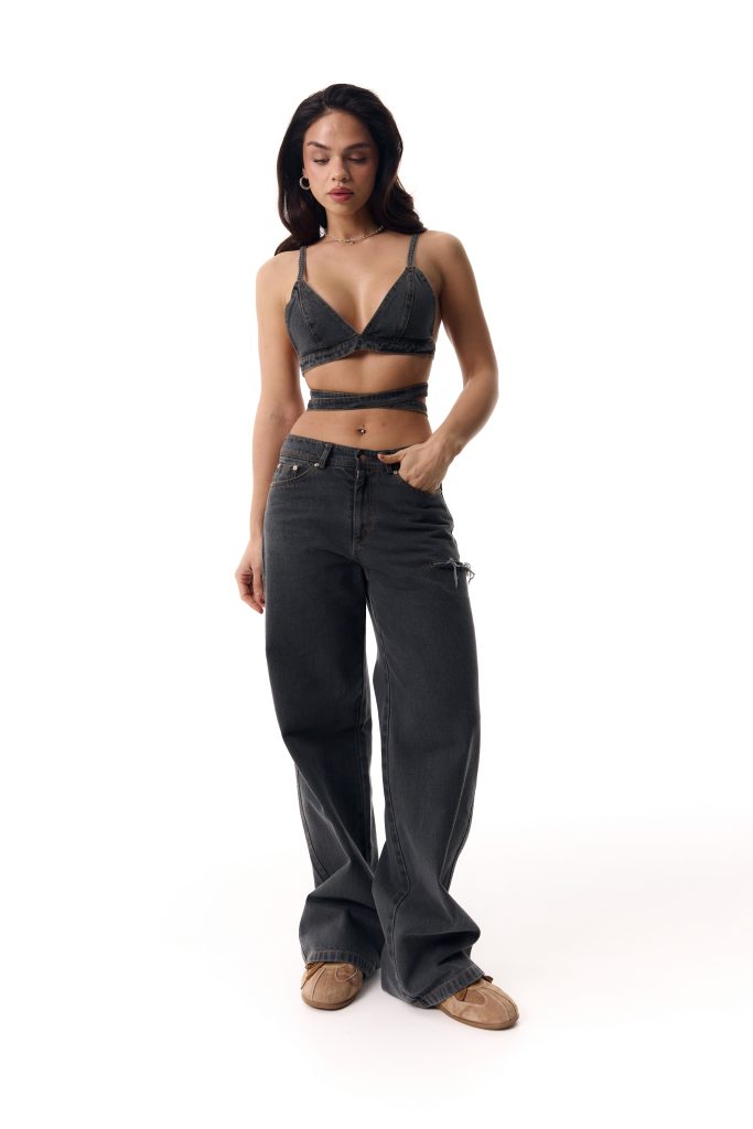 Denim top with long ties
