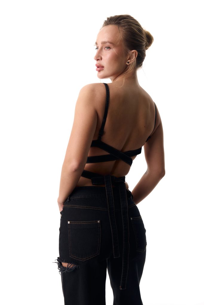 Denim top with long ties