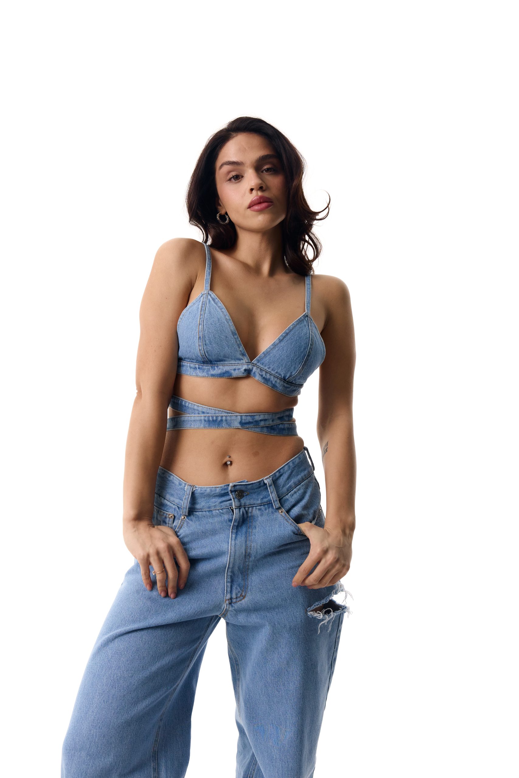 Denim top with long ties