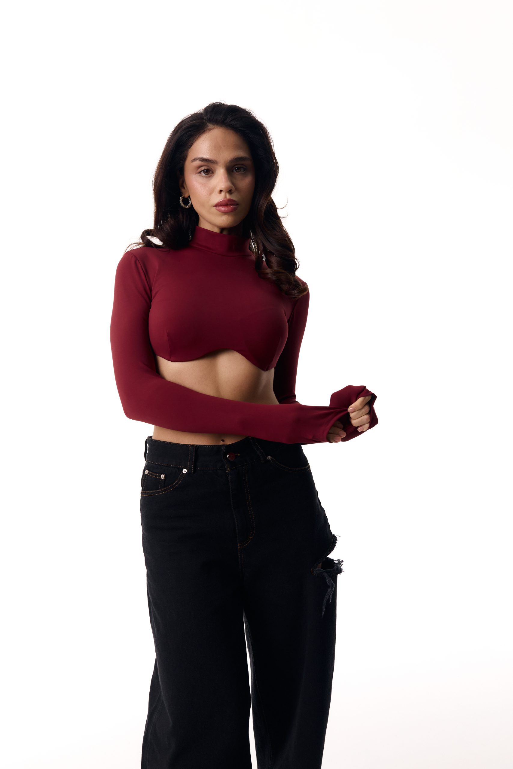 Long sleeve burgundy cup top