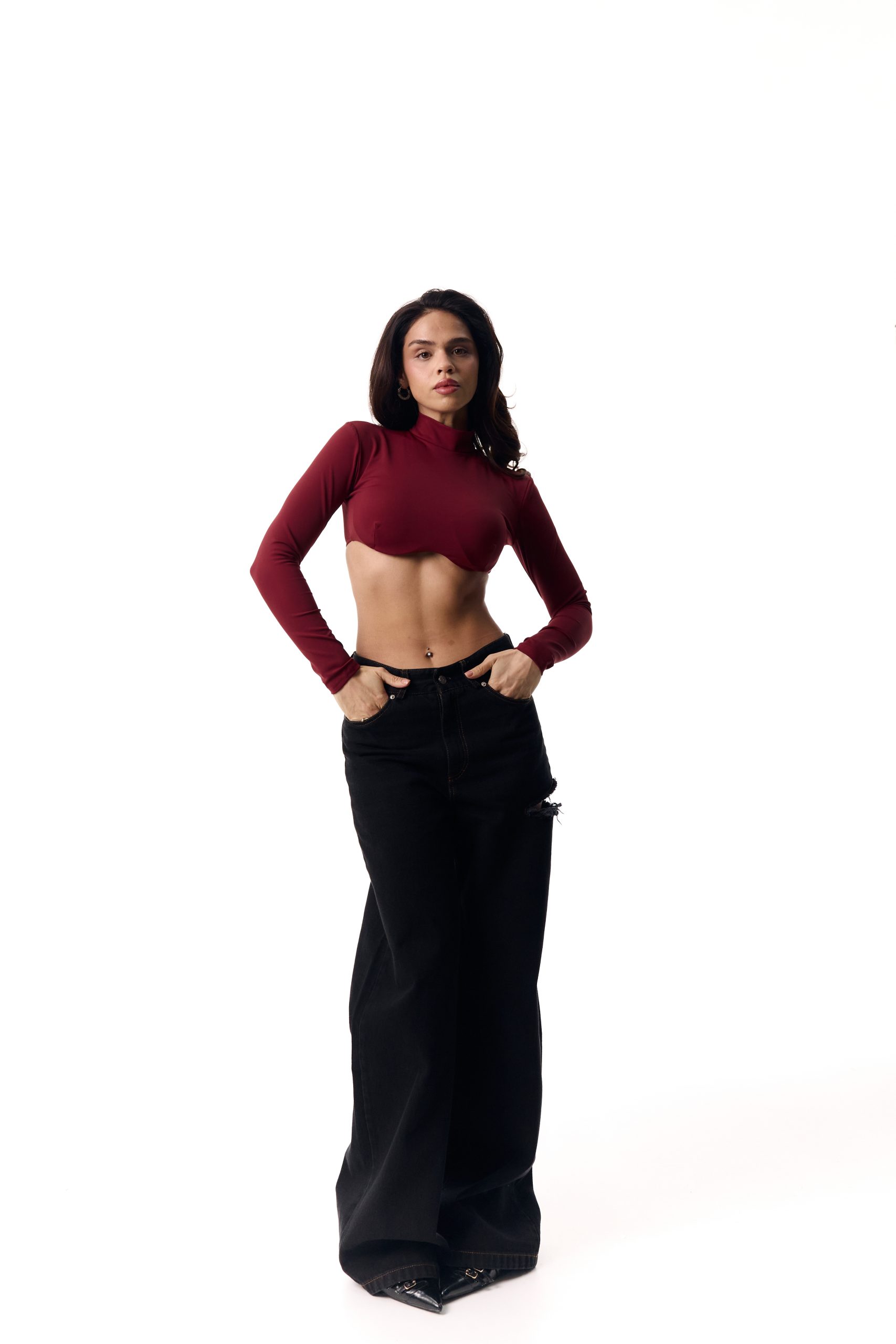 Long sleeve burgundy cup top