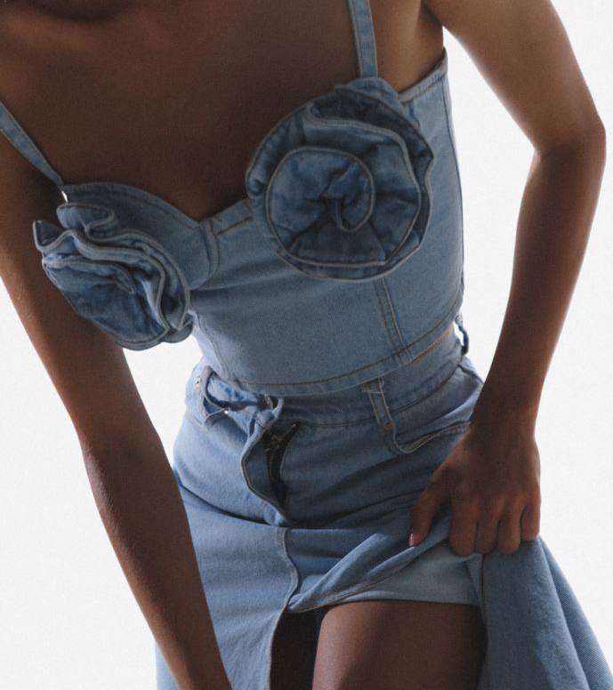 Denim top with roses Light blue