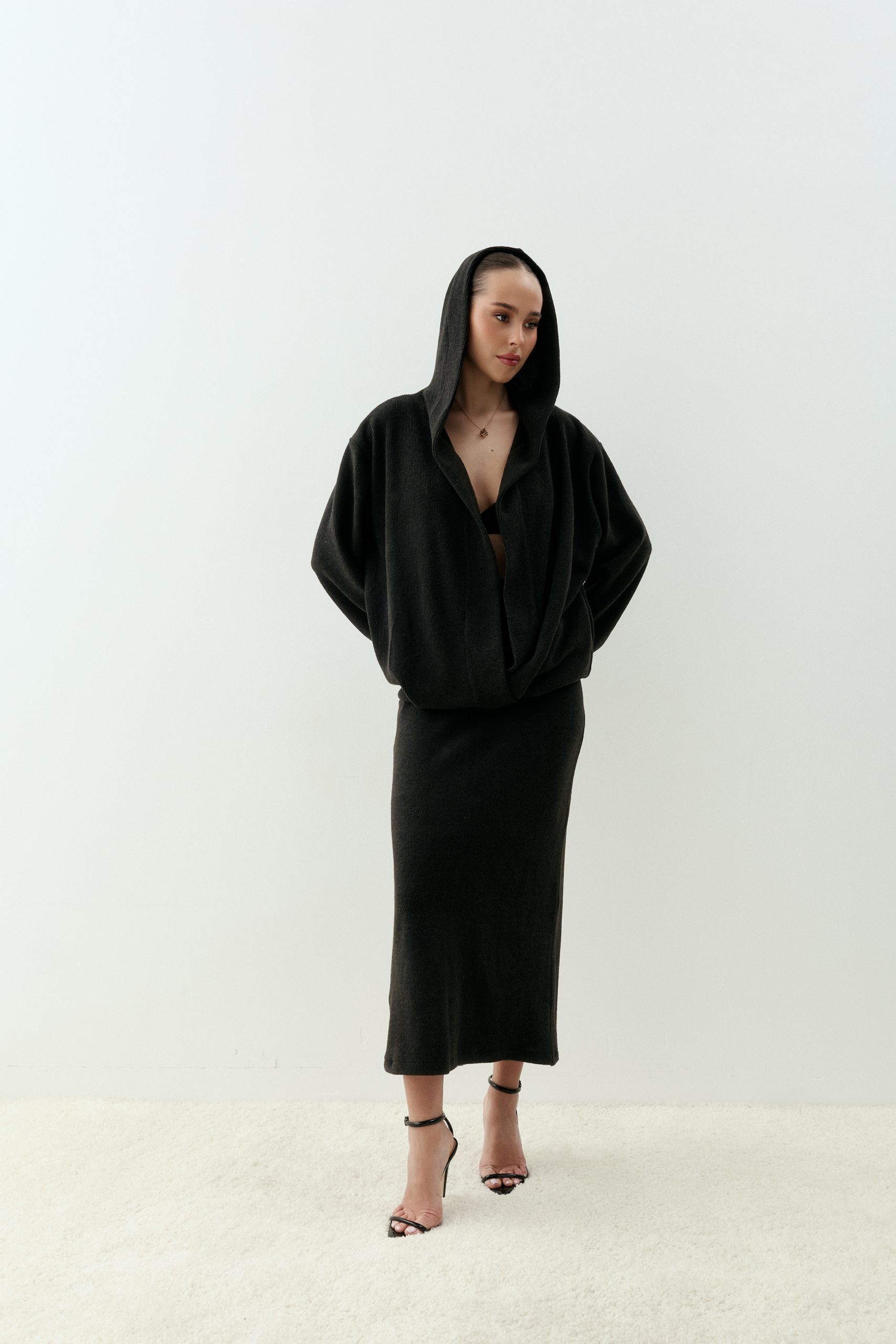 Black hooded cape