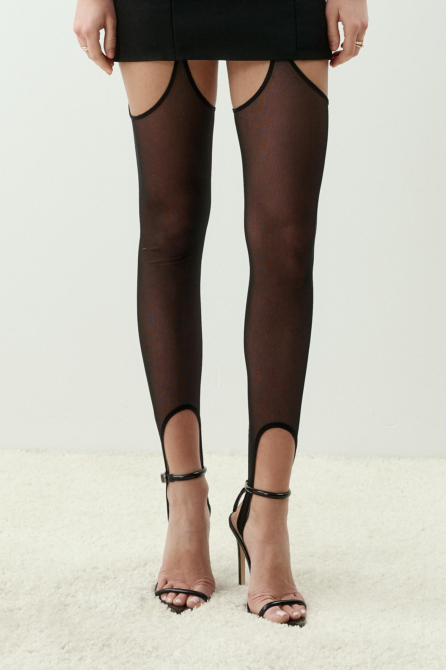 Black stockings with belt