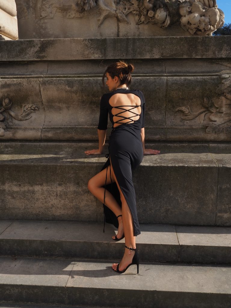 Black dress with ties on the back