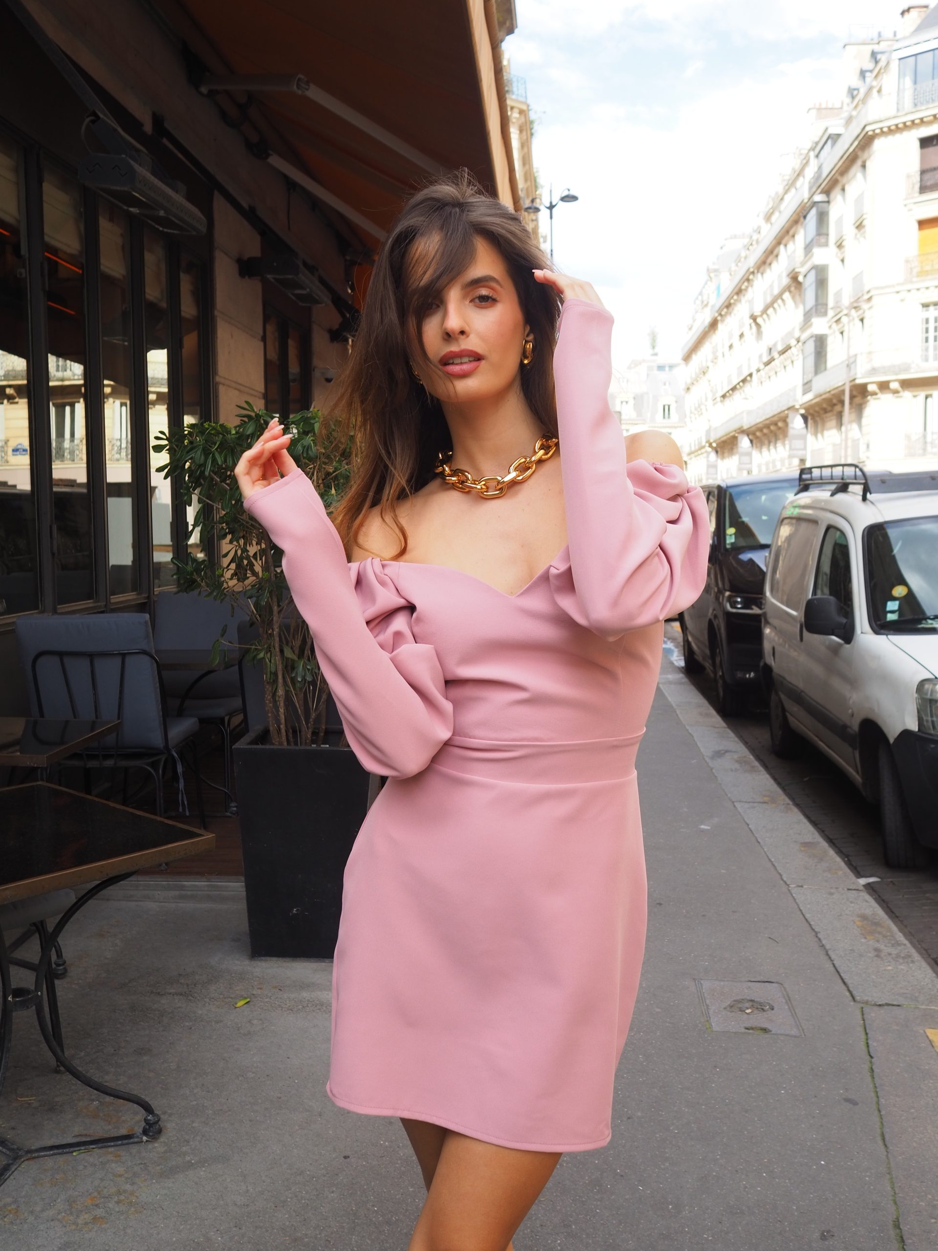 Light pink dress with accent sleeves