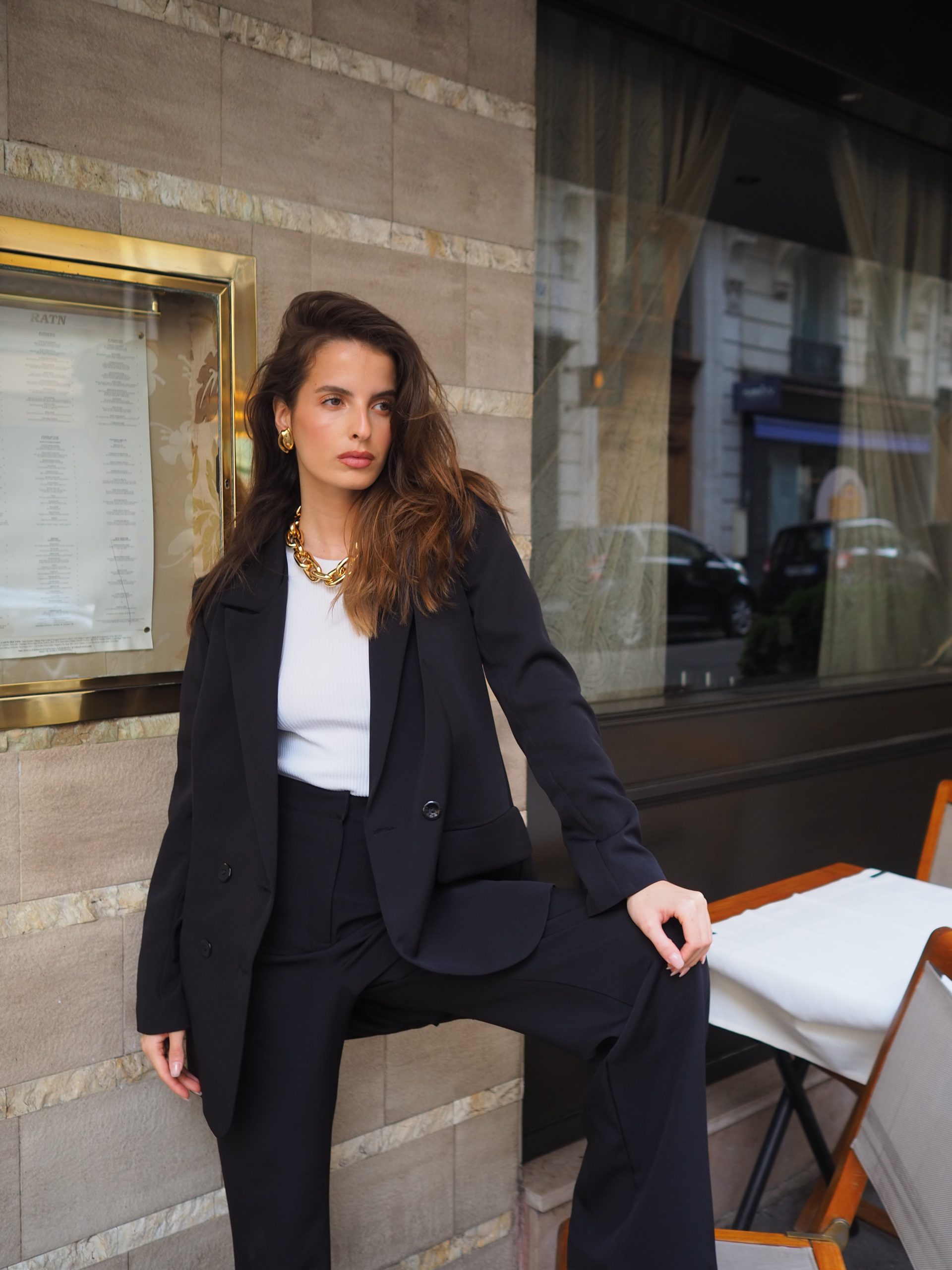 Double-breasted black blazer