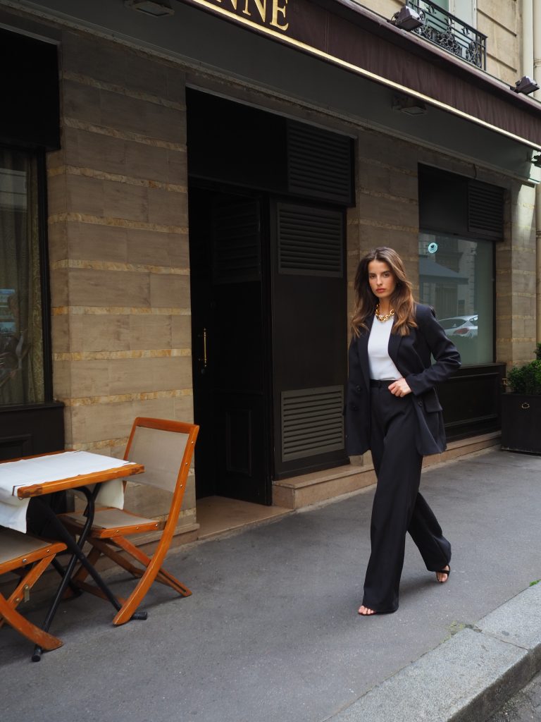 Double-breasted black blazer