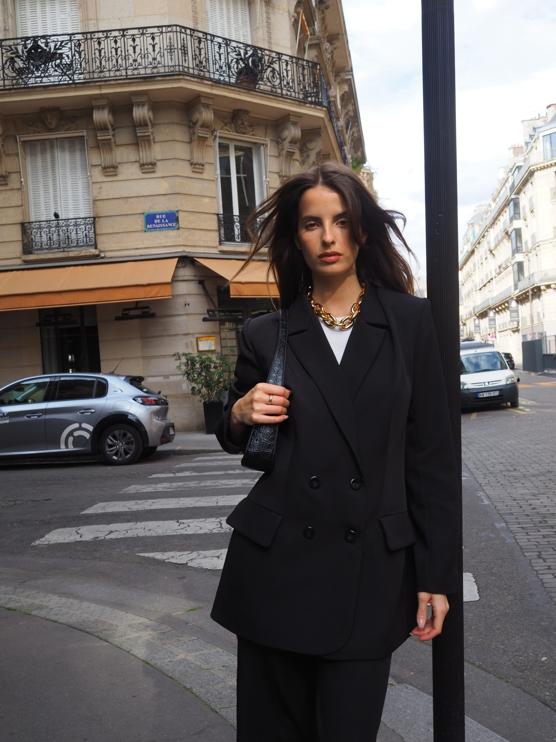 Double-breasted black blazer