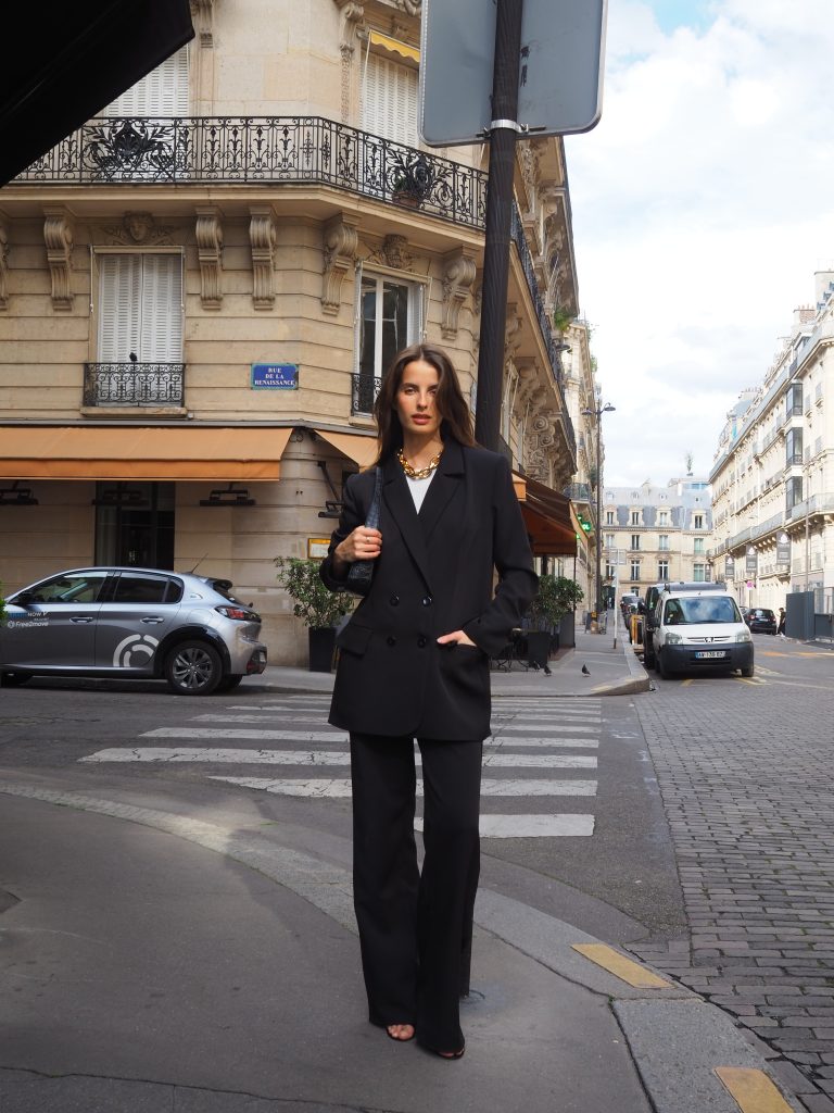 Double-breasted black blazer