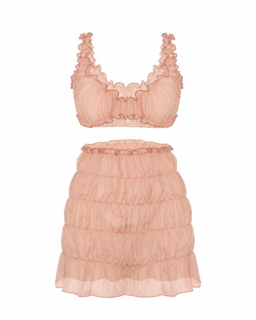 Set: skirt and top in sawtooth rose color