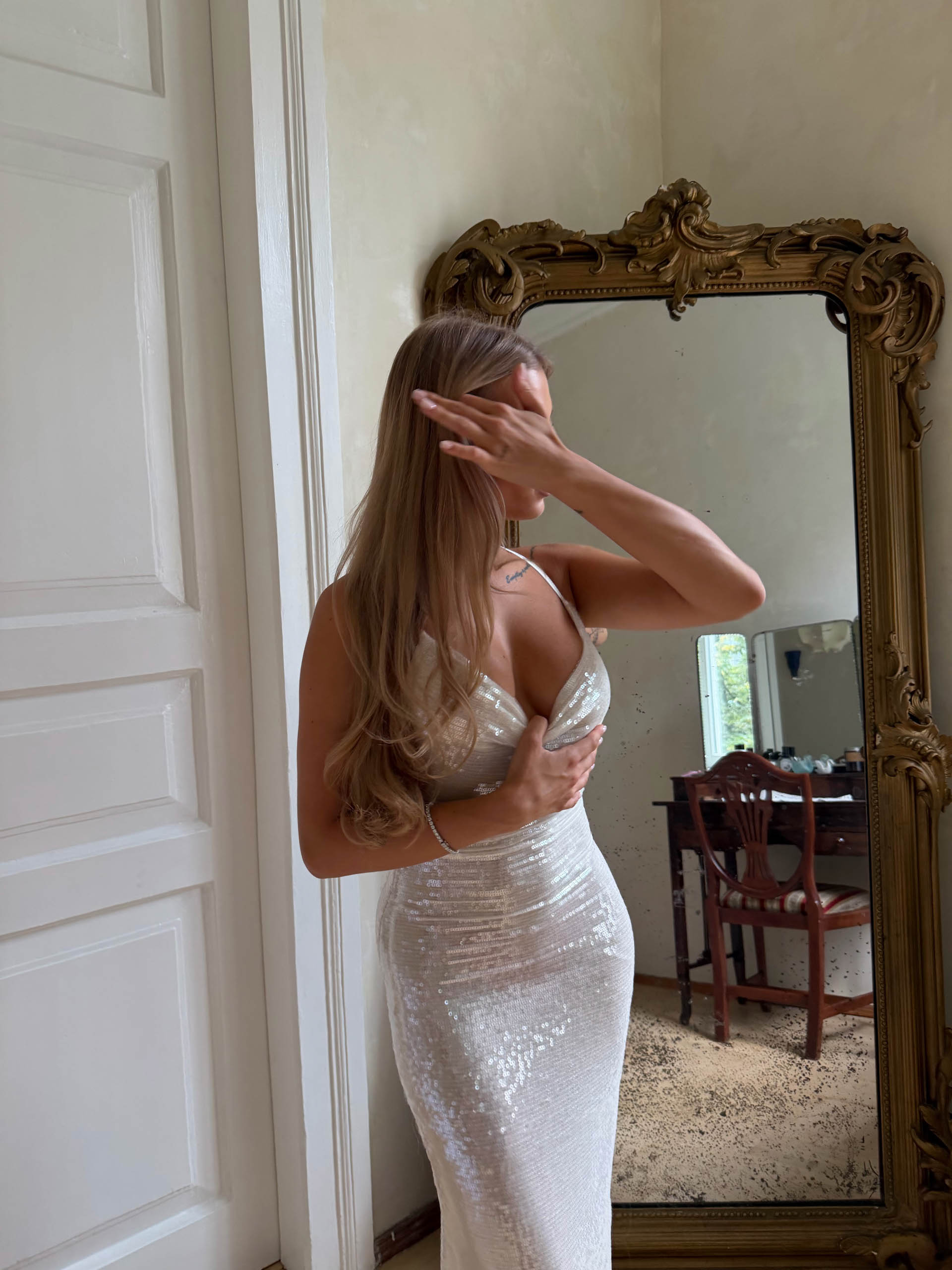Cream sequin maxi dress
