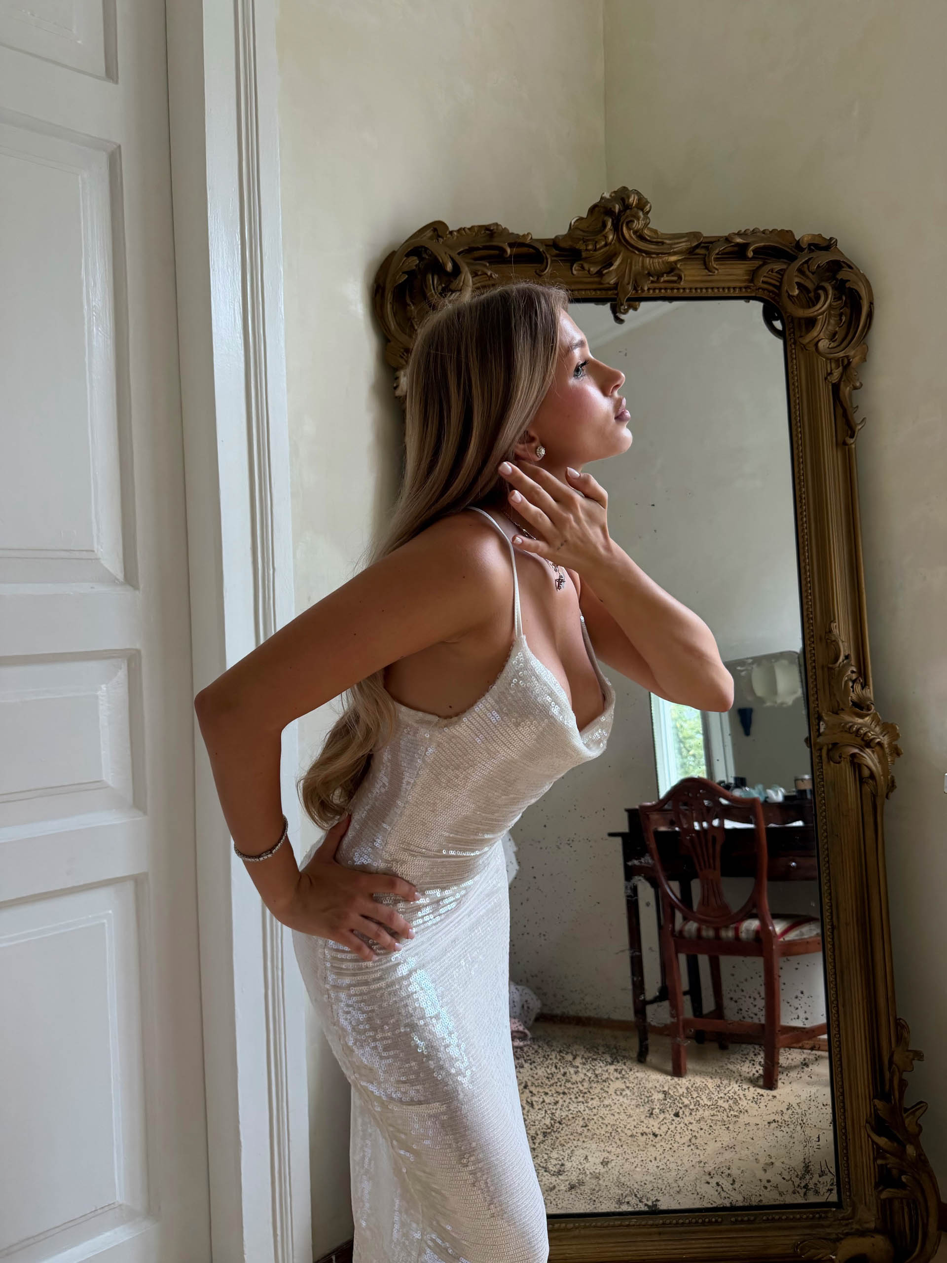Cream sequin maxi dress